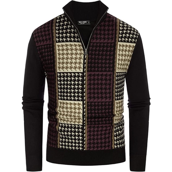 Other - New Mens Pied-de-poule Quarter Zipper Sweater Multiple Sizes